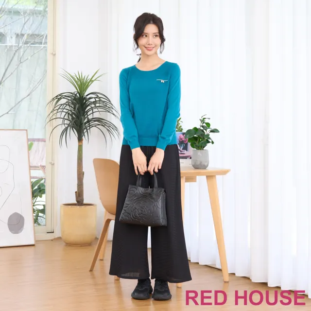 【RED HOUSE 蕾赫斯】都會細格紋路寬褲(黑色)