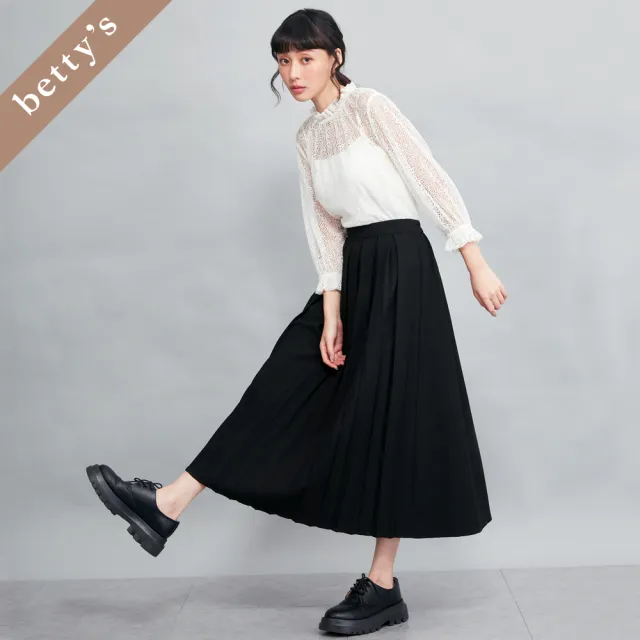 【betty’s 貝蒂思】出清品  荷葉邊小立領網布七分袖上衣(白色)