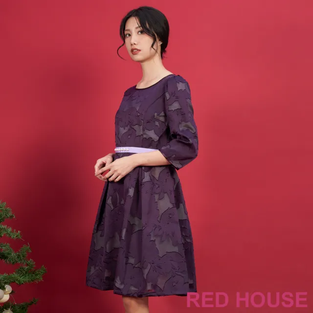 【RED HOUSE 蕾赫斯】高雅鏤空感緹花洋裝(深紫色)