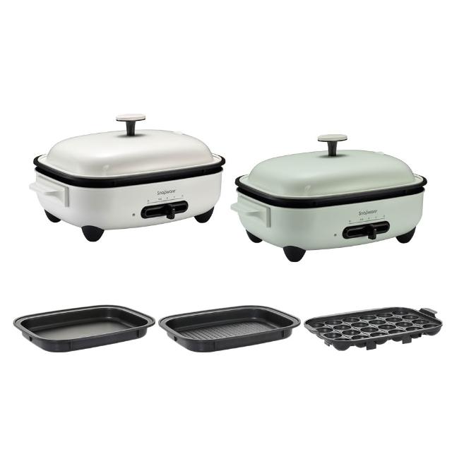 【CorelleBrands 康寧餐具】Snapware SEKA 多功能電烤盤3件組(贈平煎烤盤+章魚燒烤盤+波紋煎烤盤)