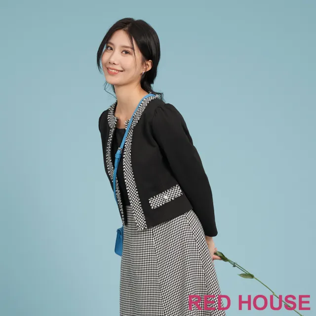 【RED HOUSE 蕾赫斯】千鳥格拼接小香風外套(黑色)