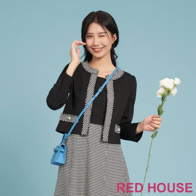 【RED HOUSE 蕾赫斯】千鳥格拼接小香風外套(黑色)