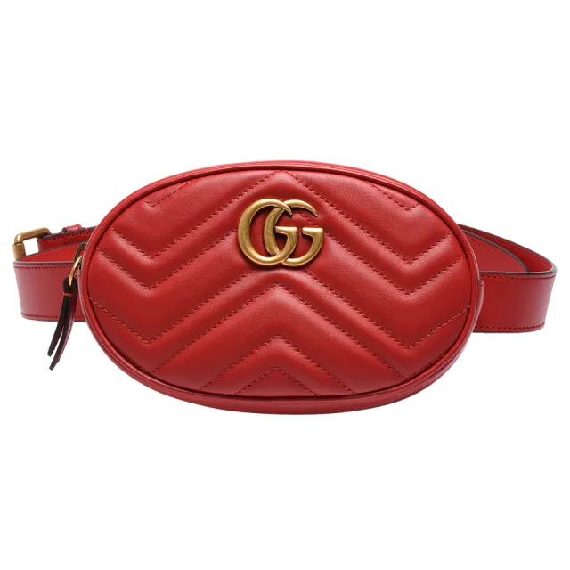 【GUCCI 古馳】Marmont系列仿舊金色LOGO 山字車紋牛皮拉鍊手拿/腰/斜背包(芙蓉紅476434-DSVRT-6433)