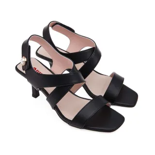 【A.S.O 阿瘦集團】BESO LADY GO系列-柔軟羊皮交叉條帶方頭氣質高跟涼鞋(女鞋_黑色)