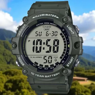 【CASIO 卡西歐】AE-1500WHX-3A 軍綠野戰型男電子錶(100米防水 大錶徑5.13公分)