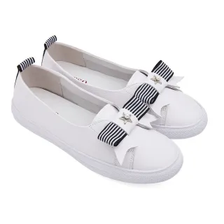 【A.S.O 阿瘦集團】BESO LADY GO系列-柔軟牛皮拼接蝴蝶結平底休閒鞋(女鞋_白色)