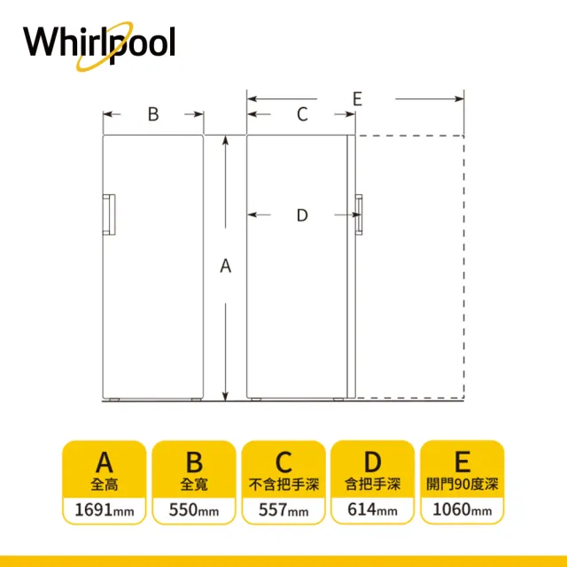 【Whirlpool 惠而浦】福利品 190公升◆直立式冷凍櫃-典雅白(WUFZ1860W)