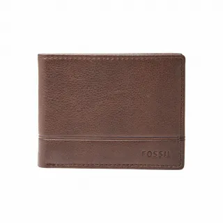 【FOSSIL】Brooks 真皮證件格雙折皮夾-棕色 SML1511201 (禮盒組附鐵盒)