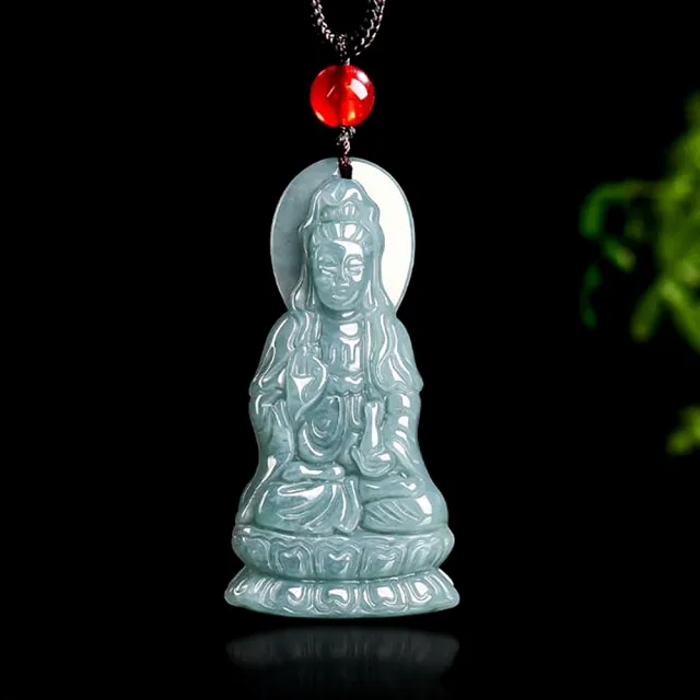 【Penny珮妮】翡翠藍水 淨瓶觀音菩薩 吊墜項鍊(母親節 情人節 生日 尾牙 新年 送禮)
