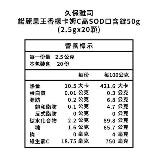 【久保雅司】諾麗果王香檬卡姆C高SOD口含錠X15包(20顆/包  潤喉 維生素C)