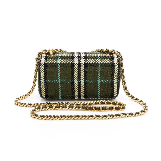 【BURBERRY 巴寶莉】Mini Lola格紋圈紗 斜背包(橄欖綠混色)