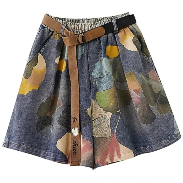 【巴黎精品】牛仔褲休閒短褲高腰牛仔短褲A字寬褲大尺碼女裝不含腰帶(寬鬆女褲子n1bj7 2F)