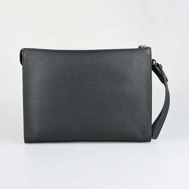 【FENDI 芬迪】FENDI ROMA 壓印字母LOGO荔枝紋設計小牛皮6卡拉鍊手拿包(黑)