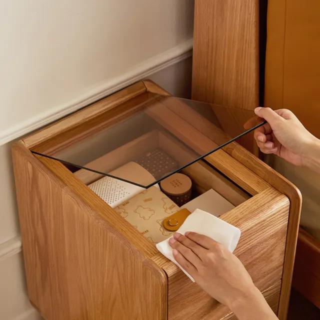 【hoi! 好好生活】林氏木業巨好宅系列橡木實木窄版雙抽床頭櫃 LH112