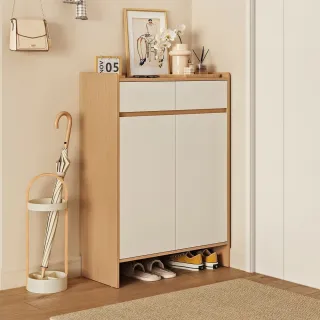 【hoi! 好好生活】林氏木業簡約雙色抽屜二門鞋櫃0.8M OV4N(原木色)