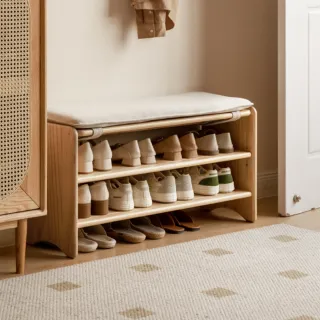 【hoi! 好好生活】源氏木語輕鬆實木布面穿鞋椅0.67M Y00T57 米白