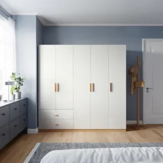 【hoi! 好好生活】預購50天★林氏木業北歐簡約五門雙抽衣櫃 MJ11D-白色