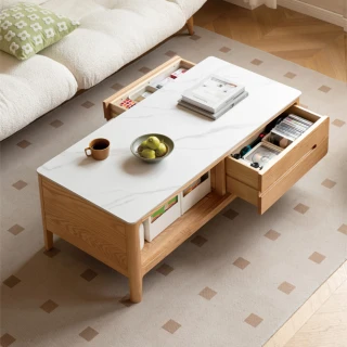 【hoi! 好好生活】源氏木語西雅圖橡木原木色三抽岩板茶几1.2M Y9041