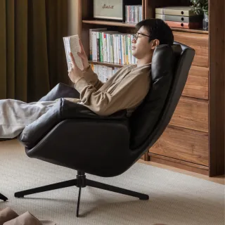 【hoi! 好好生活】特別訂購★YW艾諾羽絨有機皮旋轉單人沙發椅0.83M 黑色 S03117