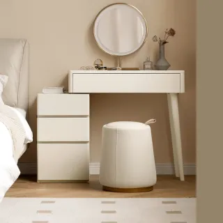 【hoi! 好好生活】源氏木語小白奶油風實木化妝桌櫃組0.8M Y246D04