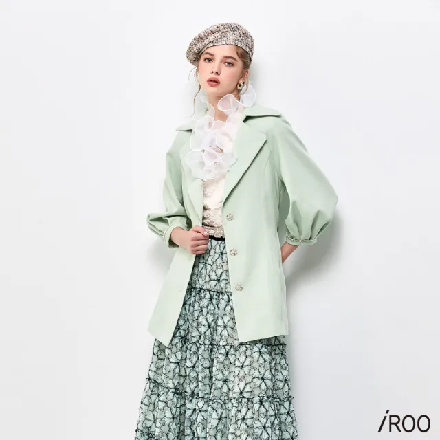 【iROO】小香風鑲鑽釦風衣外套