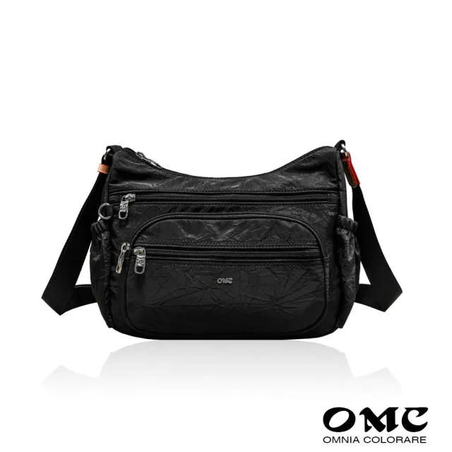【OMC】雙11 輕盈紙感橢圓袋多隔層側背斜背包33601(黑色)