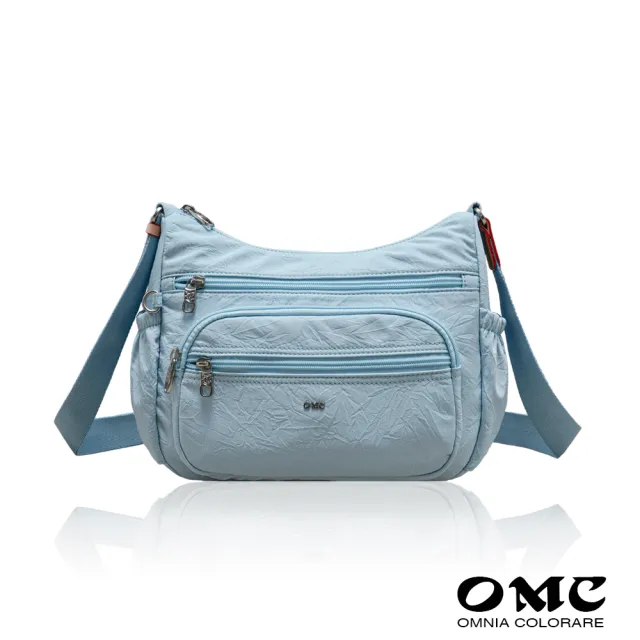 【OMC】雙11 輕盈紙感橢圓袋多隔層側背斜背包33601(粉嫩藍)