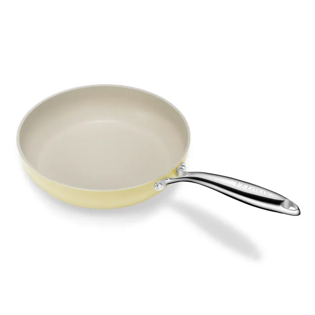 【Velosan 溫侖山】鵝卵石鑄鋁煎鍋26cm 附蓋-黃色(適用電磁爐、瓦斯爐、IH爐等多種爐具)