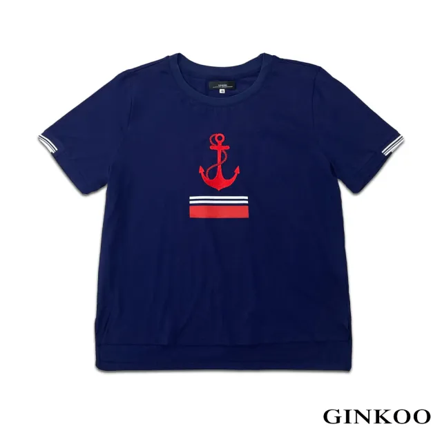 【GINKOO 俊克】船錨配條圓領上衣
