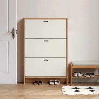 【hoi! 好好生活】維莎原木雪森橡膠木實木原木色翻門鞋櫃0.82M Y00L40