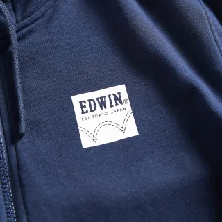 【EDWIN】男裝 網路獨家↘率性左袖LOGO連帽拉T外套(丈青色)