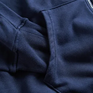【EDWIN】男裝 網路獨家↘率性左袖LOGO連帽拉T外套(丈青色)