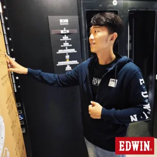 【EDWIN】男裝 網路獨家↘率性左袖LOGO連帽拉T外套(丈青色)