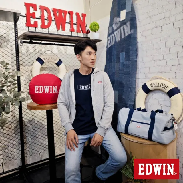 【EDWIN】男裝 網路獨家↘率性風格LOGO連帽拉T外套(麻灰色)