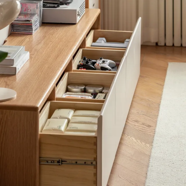 【hoi! 好好生活】預購60天★源氏木語豎白橡木實木四抽電視櫃2M Y00N35