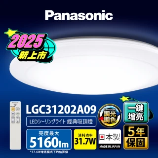 【Panasonic 國際牌】31.7W 增亮版 經典 遙控 調光調色吸頂燈(LGC31202A09 無框)