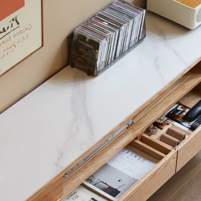 【hoi! 好好生活】預購60天★YW西雅圖橡木實木雙抽拉門岩板電視櫃1.8M 原木色 Y9031