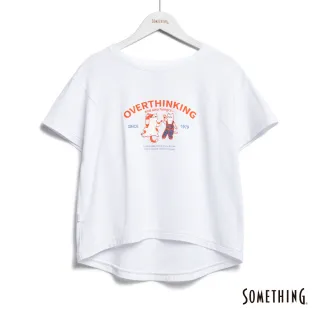 【SOMETHING】女裝 貓咪剪裁寬版短袖T恤(白色)