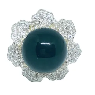 【勝弘珠寶】多明尼加璀璨如花藍珀戒指-13MM(藍珀戒指)