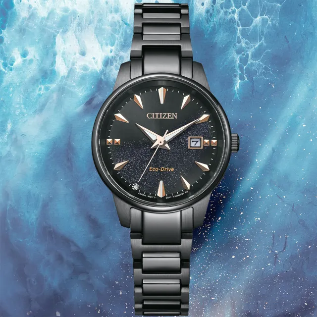 【CITIZEN 星辰】Eco-Drive 環保光動能日期銀河女錶-黑金限定款 錶 生日禮 送禮(EW2595-81E)