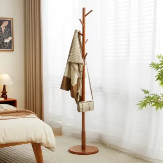 【hoi! 好好生活】林氏木業北歐經典圓盤全實木衣帽架LS176-深木色