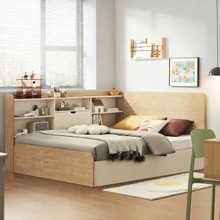 【hoi! 好好生活】Linsy北歐小巧收納單人加大床架(附收納櫃)120x200 原木色