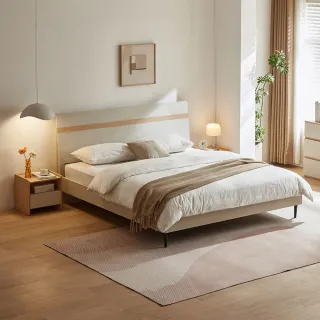 【hoi! 好好生活】預購60天★Linsy簡約雙色雙人加大床架180x200 原木+灰色