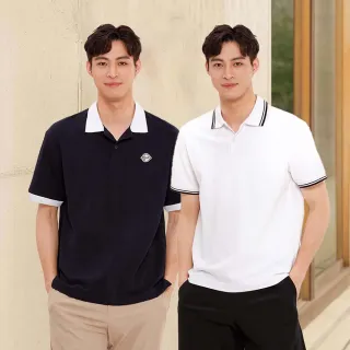 【Hang Ten】買一送一 男裝-正韓韓國連線-織帶短袖/撞色經典熊刺繡短袖POLO衫(2入組)