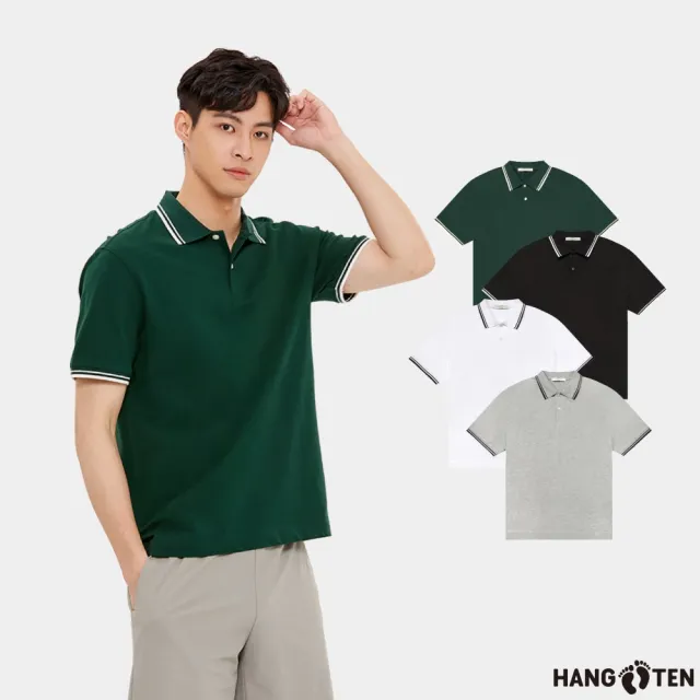 【Hang Ten】買一送一 男裝-織帶短袖/撞色經典熊刺繡短袖POLO衫(2入組)