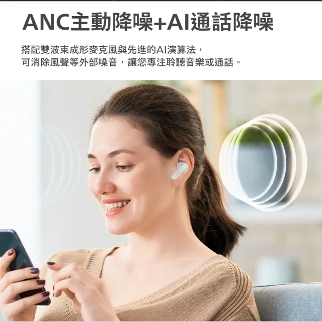 【Philips 飛利浦】主動抗噪ANC數顯無線藍牙耳機-TAT3559(AI通話抗噪)
