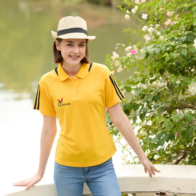 【LEIDOOE】簡約線條休閒女短POLO衫(96280黃)