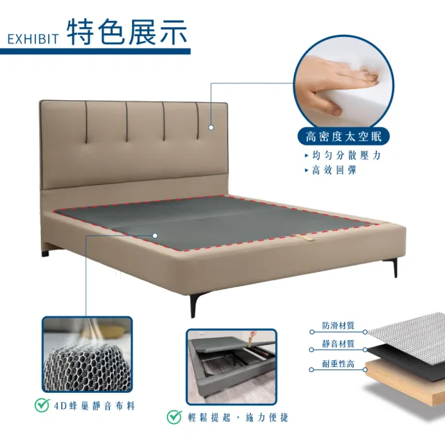 【A FACTORY 傢俱工場】韓式奶油風 雙人5尺 貓抓皮床頭片+強化常規高腳底(床底/床座/床台-房間2件組)