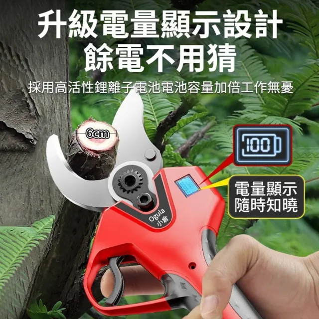 【Ogula 小倉】電動剪刀 800W大功率 無刷數顯款（五節一電）贈豪華配件+折疊鋸+高枝桿(高枝剪/修枝剪)