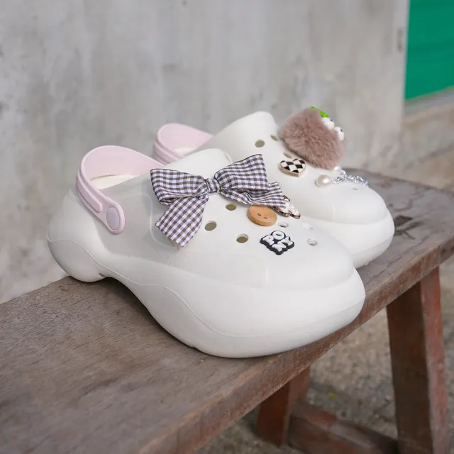 【PONY】多款 毛茸茸少女系 厚底洞洞鞋/雨鞋/拖鞋/防水鞋/泡芙鞋.起司鞋/贈鞋扣(韓系厚底拖鞋/6CM厚底)